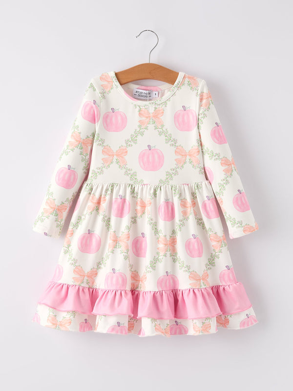 halloween-pumpkin-pink-ruffle-girls-dress Rylee-Faith-Designs-Sophia's StyleDress-1